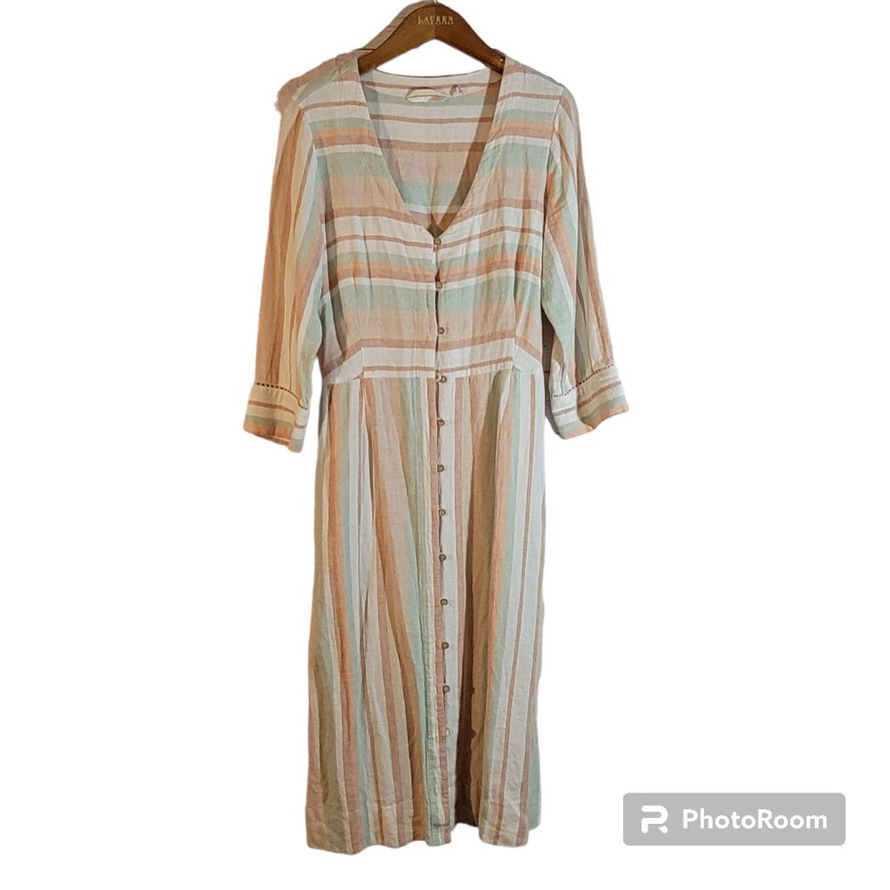 Soft Surroundings Arcata Maxi Dress Womens Small Striped Full Button Cottagecore